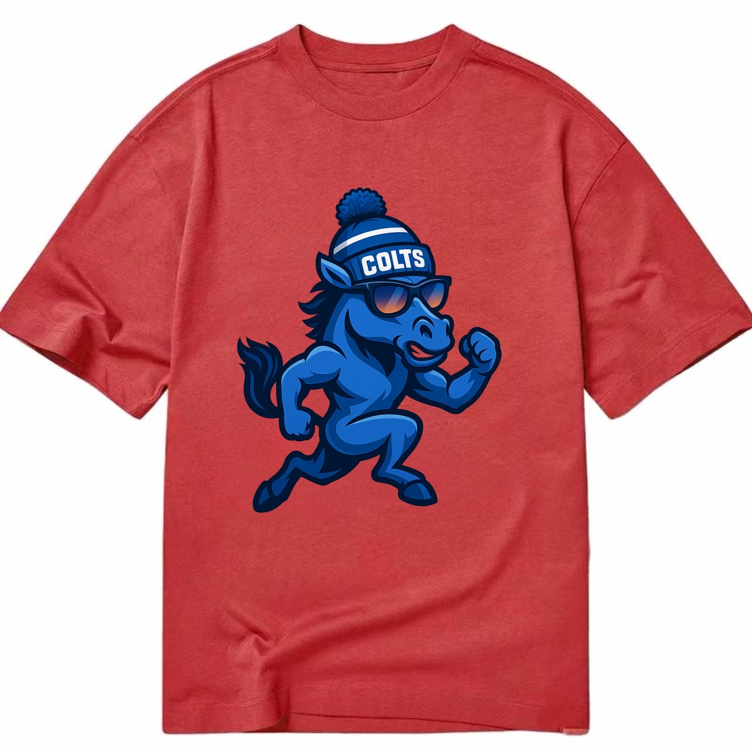Indianapolis Colt Horse wearing Colts blue and white beanie with pom pom and - Classic T-shirt - Red