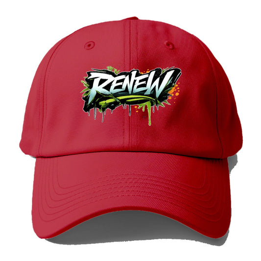 Bold typography design - "RENEW" - starting fresh, regenerating - Baseball Cap - Red