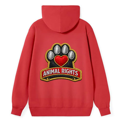 ANIMAL RIGHTS - raised paw with heart in red , advocacy - Classic Pullover Hoodie - Red