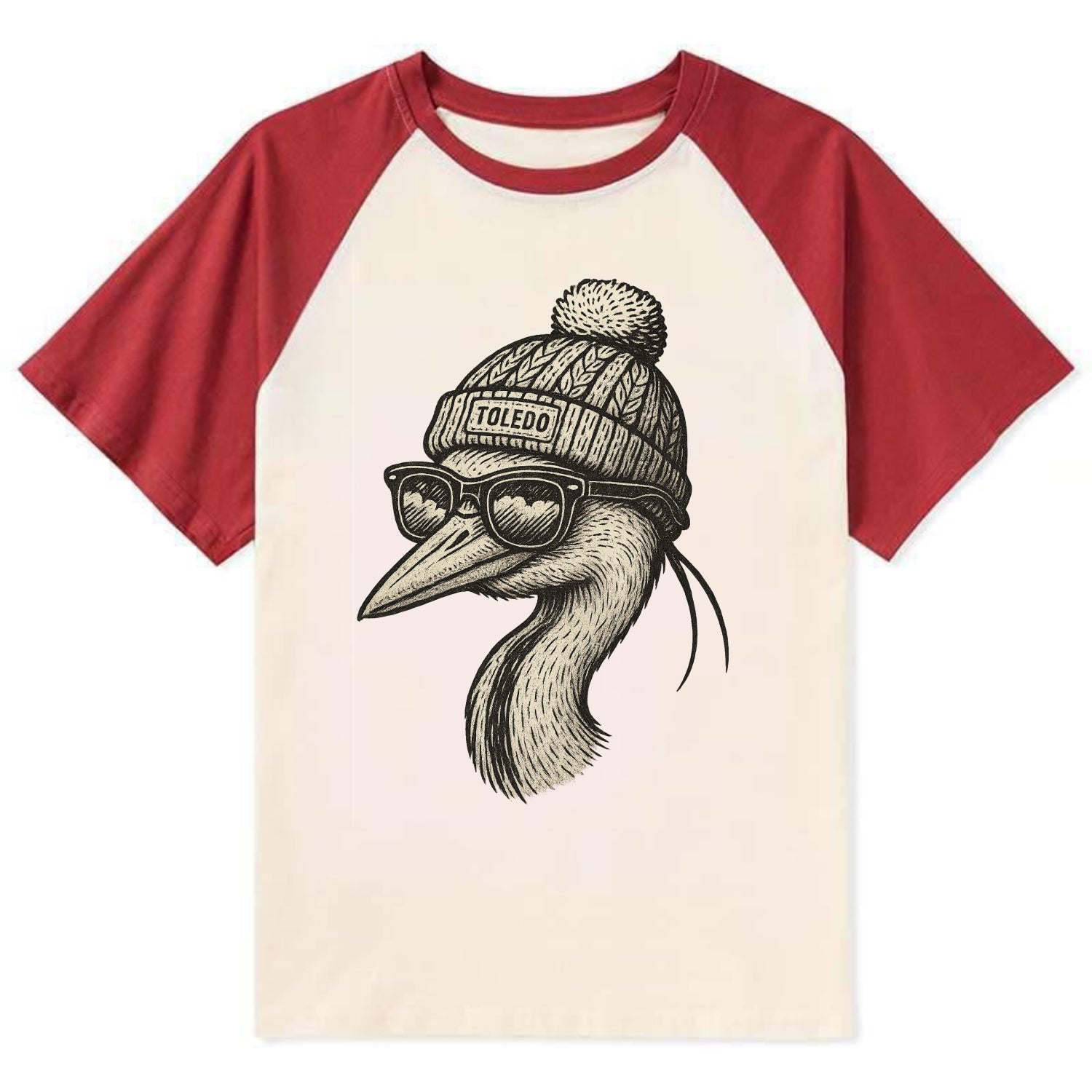 Toledo Great Blue Heron wearing Toledo b - Contrast Raglan T-shirt - Red