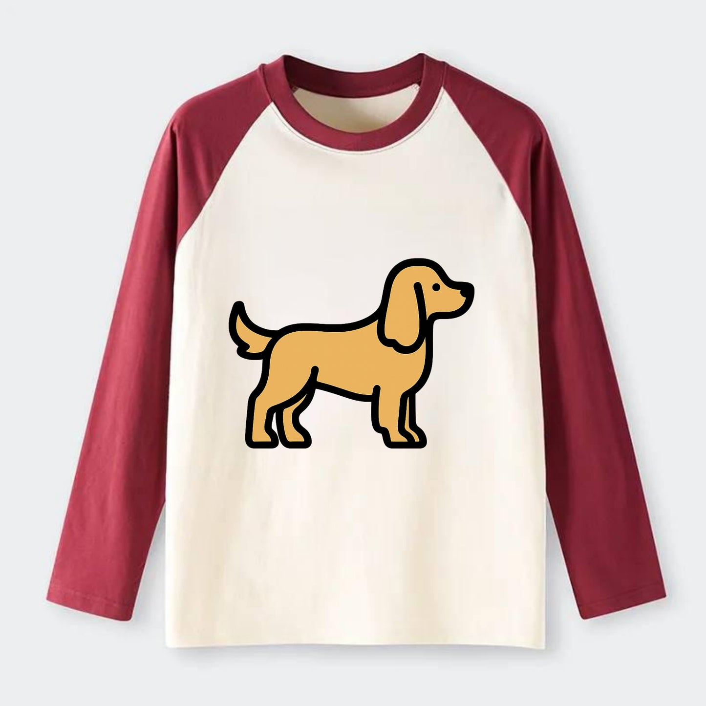 Cocker Spaniel - Golden colored flat side profile - Raglan Long Sleeve T-Shirt - Red