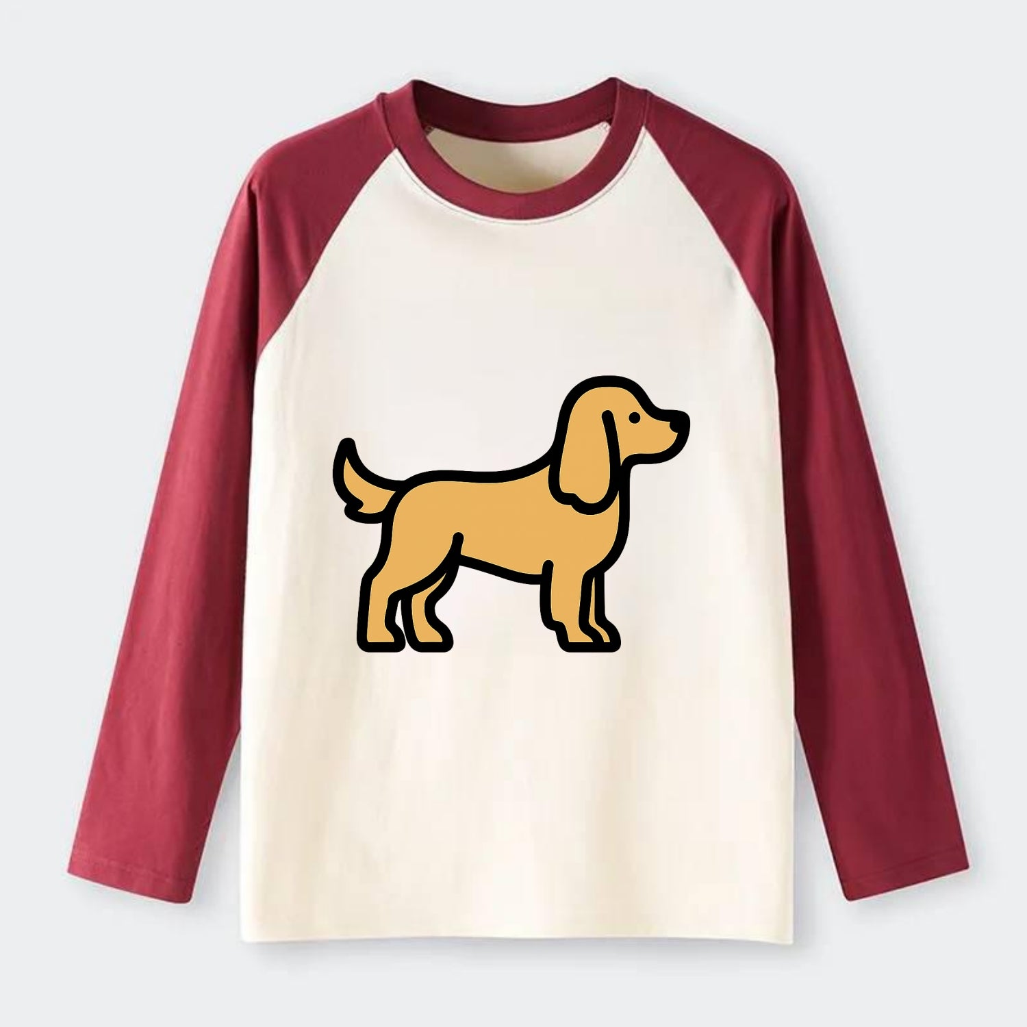 Cocker Spaniel - Golden colored flat side profile - Raglan Long Sleeve T-Shirt - Red