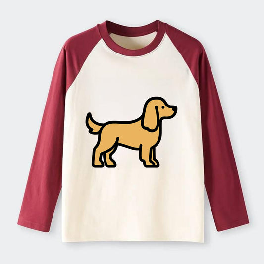 Cocker Spaniel - Golden colored flat side profile - Raglan Long Sleeve T-Shirt - Red