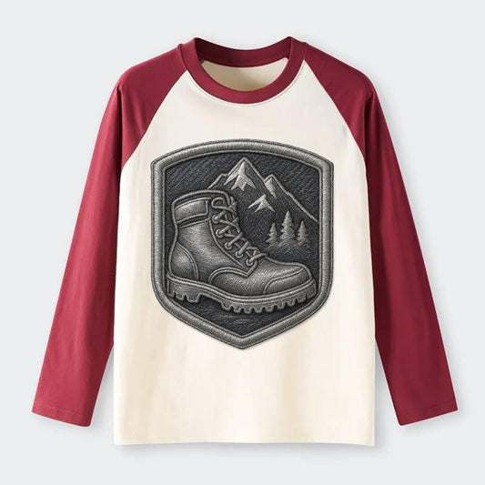 Hiking boots with mountain peak - hiker pride - Raglan Long Sleeve T-Shirt - Red