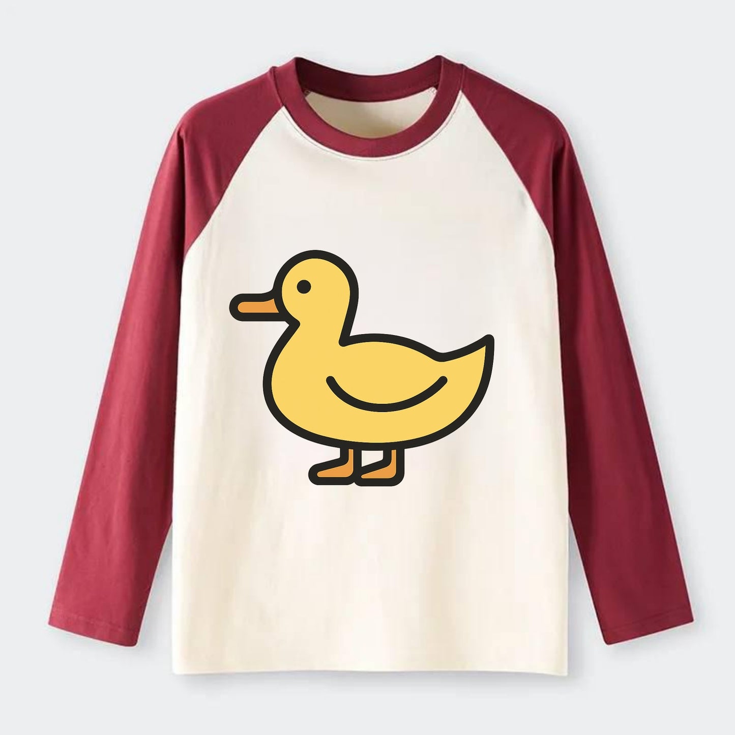 Duck - Yellow mallard flat side profile - Raglan Long Sleeve T-Shirt - Red