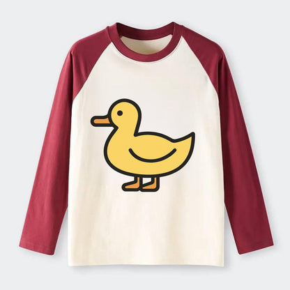 Duck - Yellow mallard flat side profile - Raglan Long Sleeve T-Shirt - Red