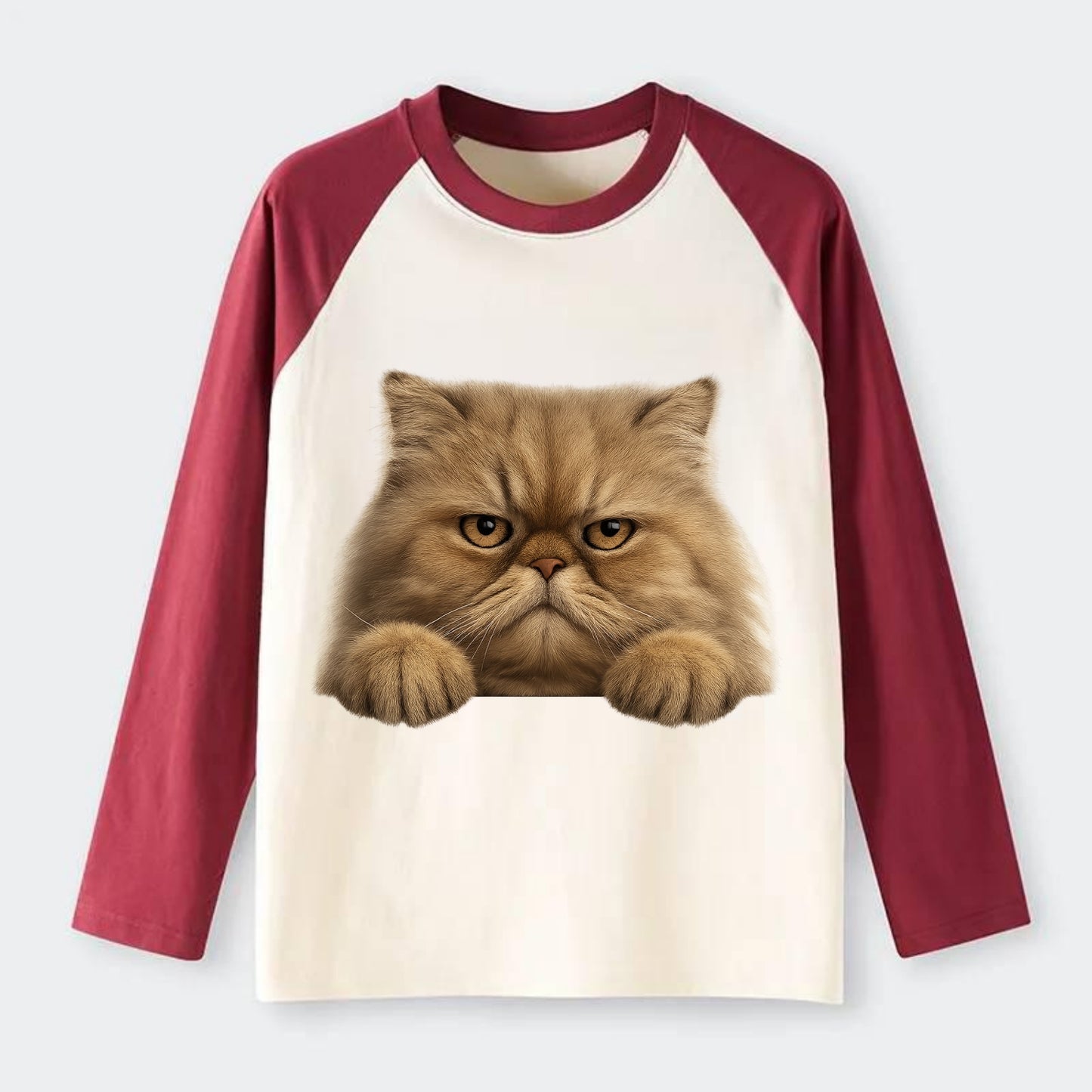 Persian Cat  - Raglan Long Sleeve T-Shirt - Red