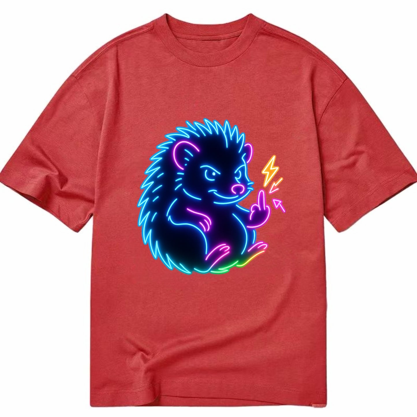 tiny hedgehog curled up slightly, one little paw raised flipping the bird - Classic T-shirt - Red