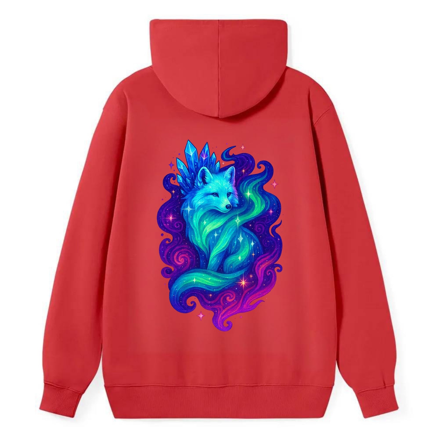 Ethereal arctic fox with fur that transforms into crystal formations, - Classic Pullover Hoodie - Red