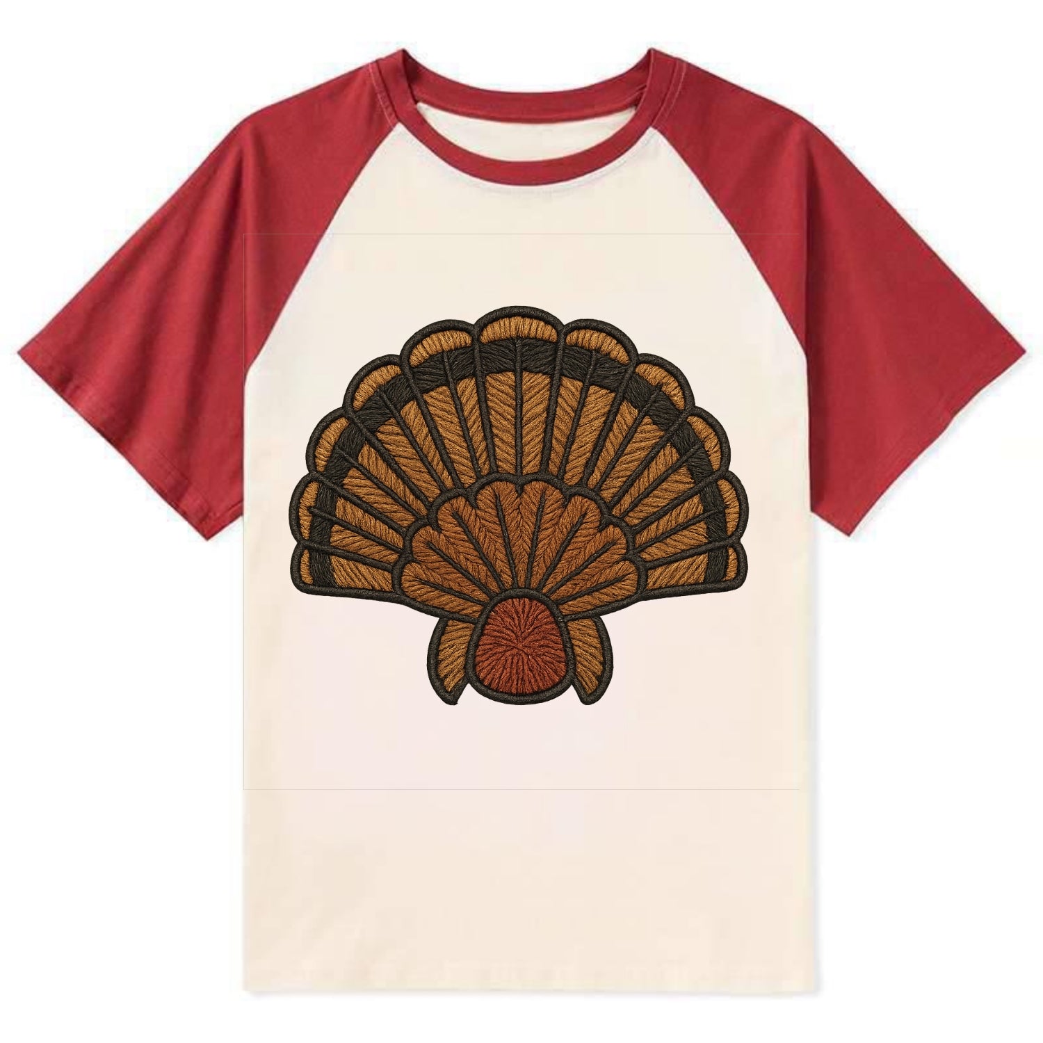 Turkey Feather  - Contrast Raglan T-shirt - Red