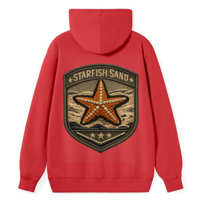 STARFISH SAND - sea star in orange and tan , beachcomber - Classic Pullover Hoodie - Red