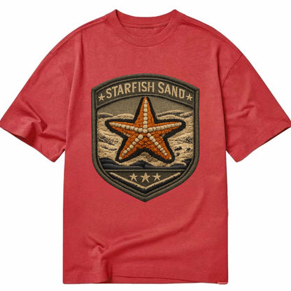 STARFISH SAND - sea star in orange and tan , beachcomber - Classic T-shirt - Red