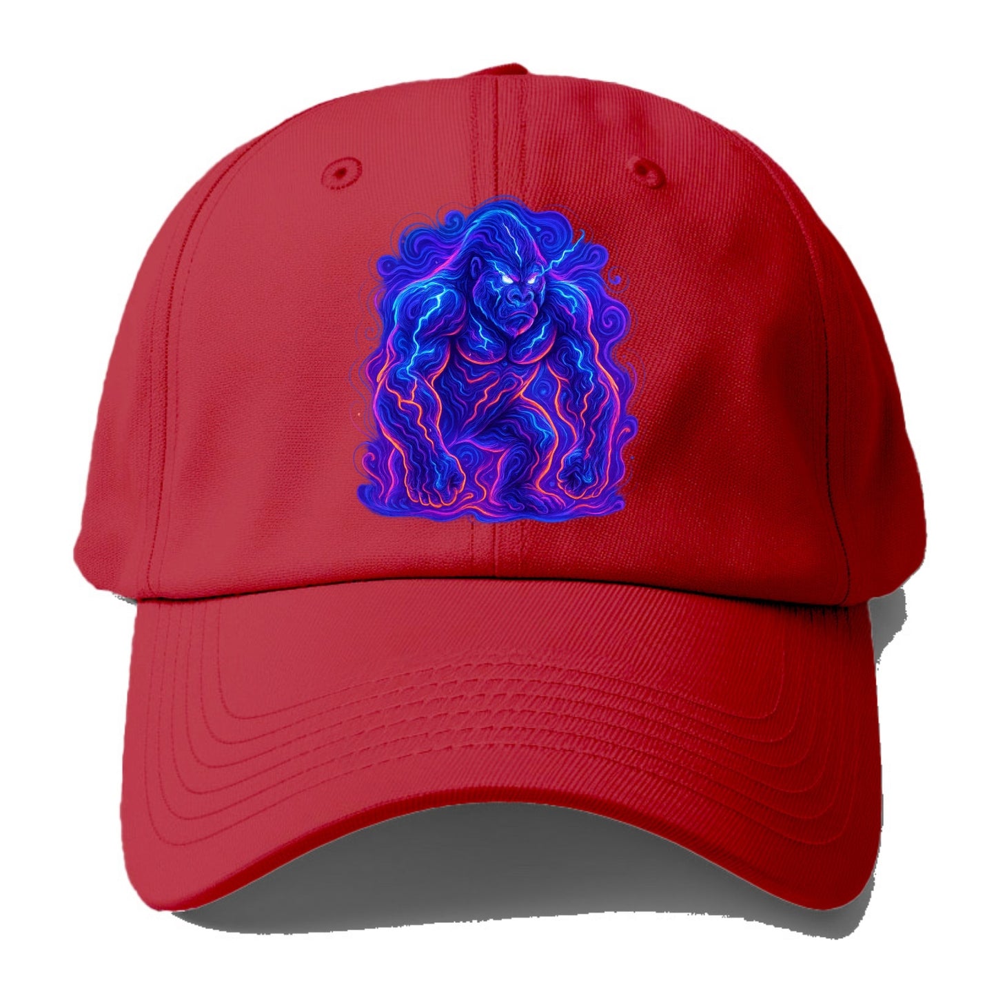 Mighty gorilla with electricity flowing through defined muscles, lightning bolt - Baseball Cap - Red