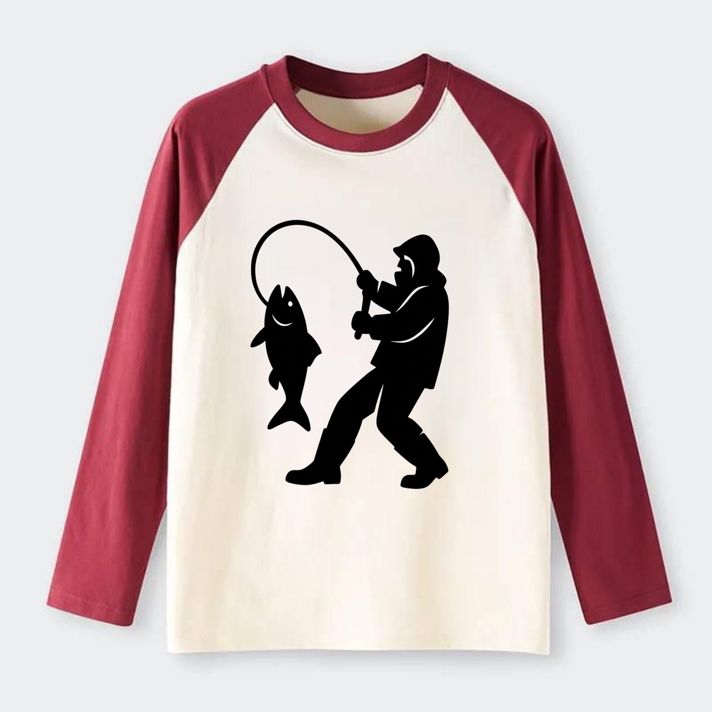 Alaskan fisherman hauling catch - Raglan Long Sleeve T-Shirt - Red