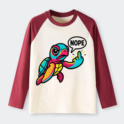baby sea turtle swimming gracefully, one flipper extended sassily - Raglan Long Sleeve T-Shirt - Red