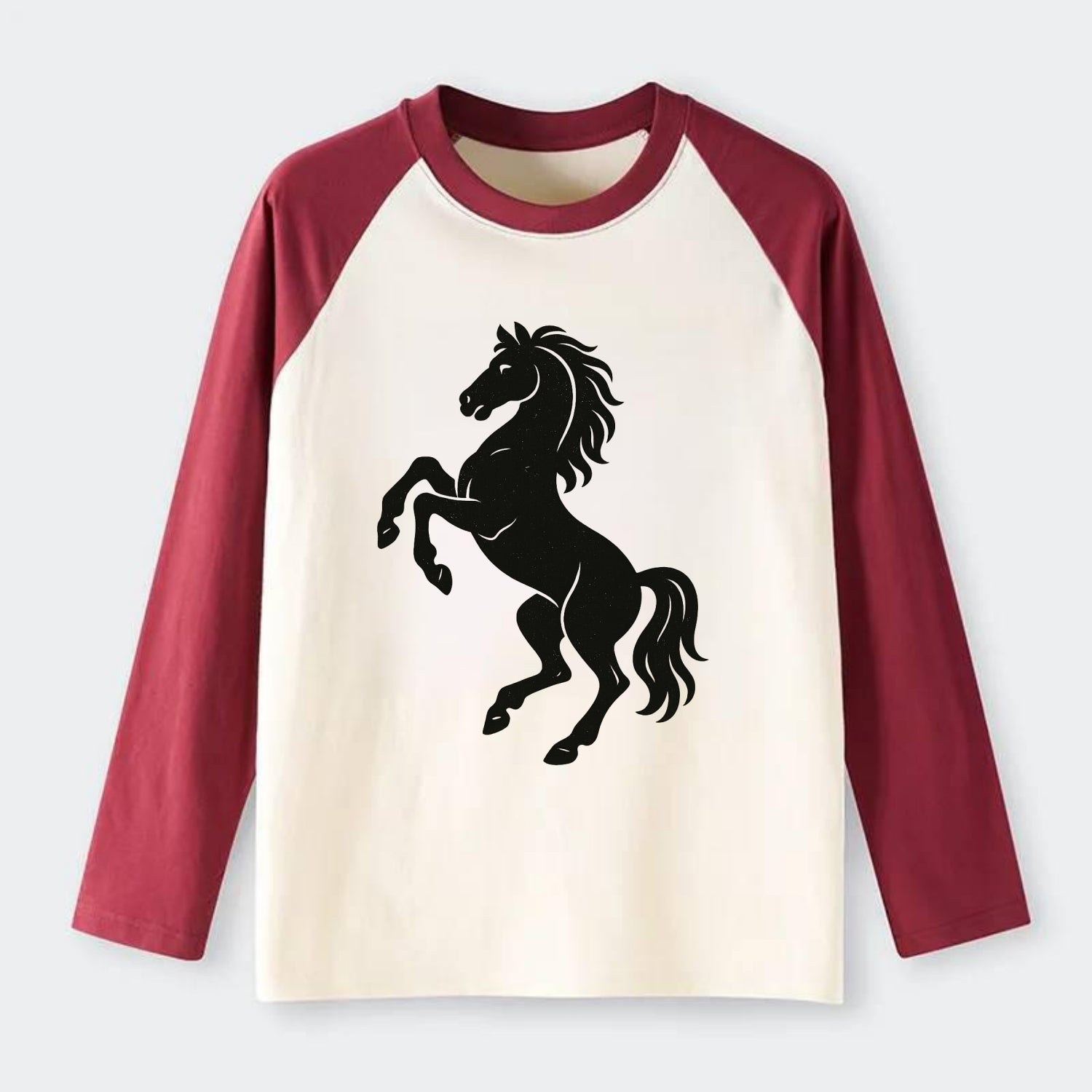 Stallion rearing on hind legs - Raglan Long Sleeve T-Shirt - Red