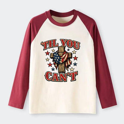 Til You Cant - Flag Cross - Raglan Long Sleeve T-Shirt - Red