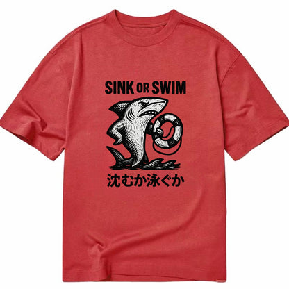 Sink or Swim - Shark holding a life pres Classic T-shirt - Red