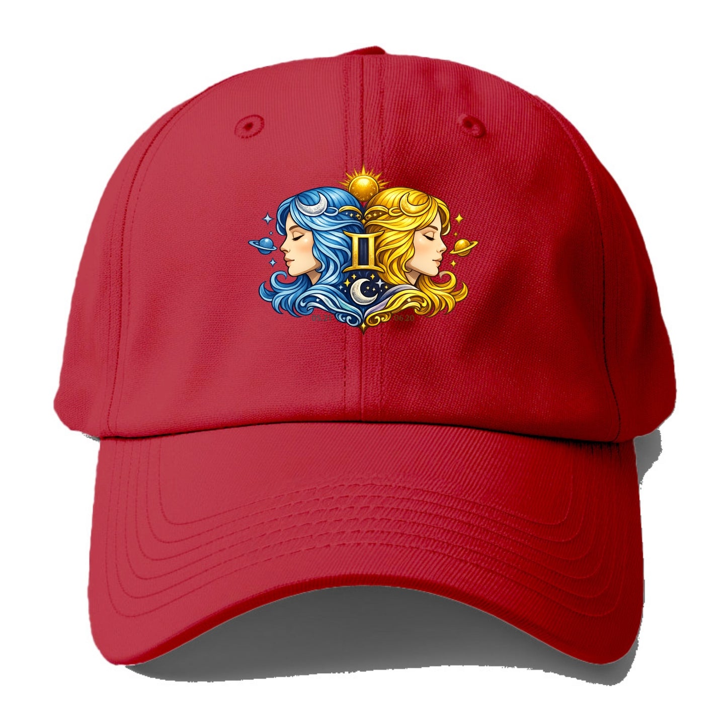 TWIN FACES | Two faces in profile mirror image | Gemini duality | Opposite - Baseball Cap - Red