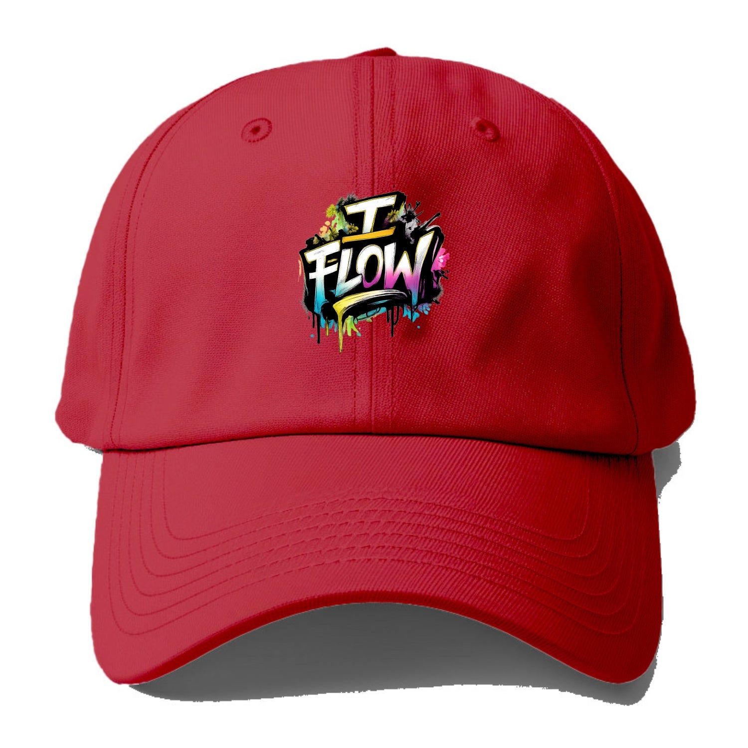 Bold typography design - "I FLOW" - going with life, easy movement - Baseball Cap - Red