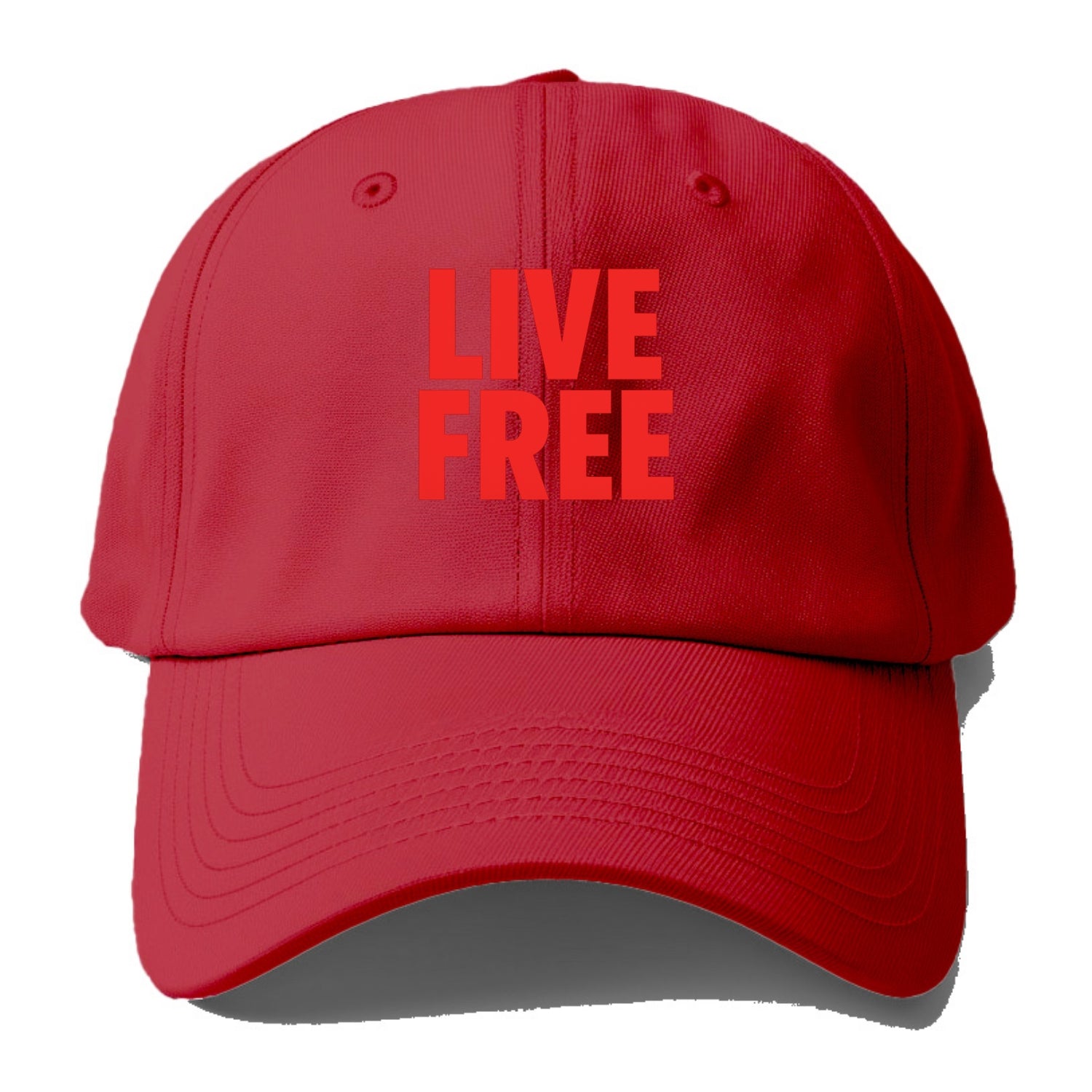 Bold typography design - "LIVE FREE" - unrestricted living - Baseball Cap - Red