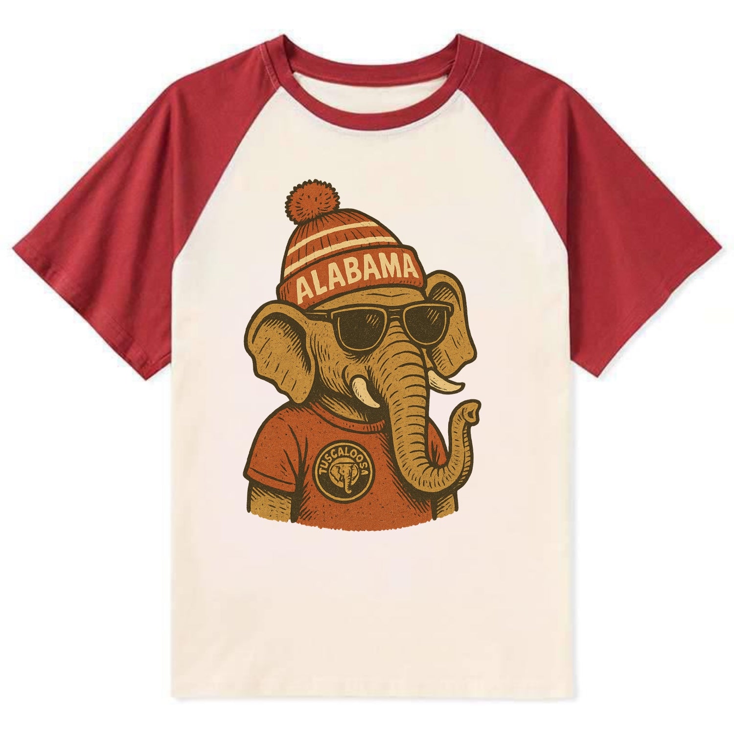 Tuscaloosa Crimson Elephant wearing Alab - Contrast Raglan T-shirt - Red