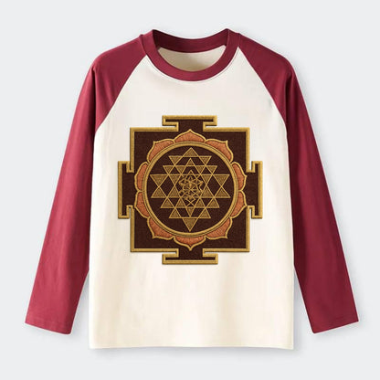 Sri Yantra  - Raglan Long Sleeve T-Shirt - Red