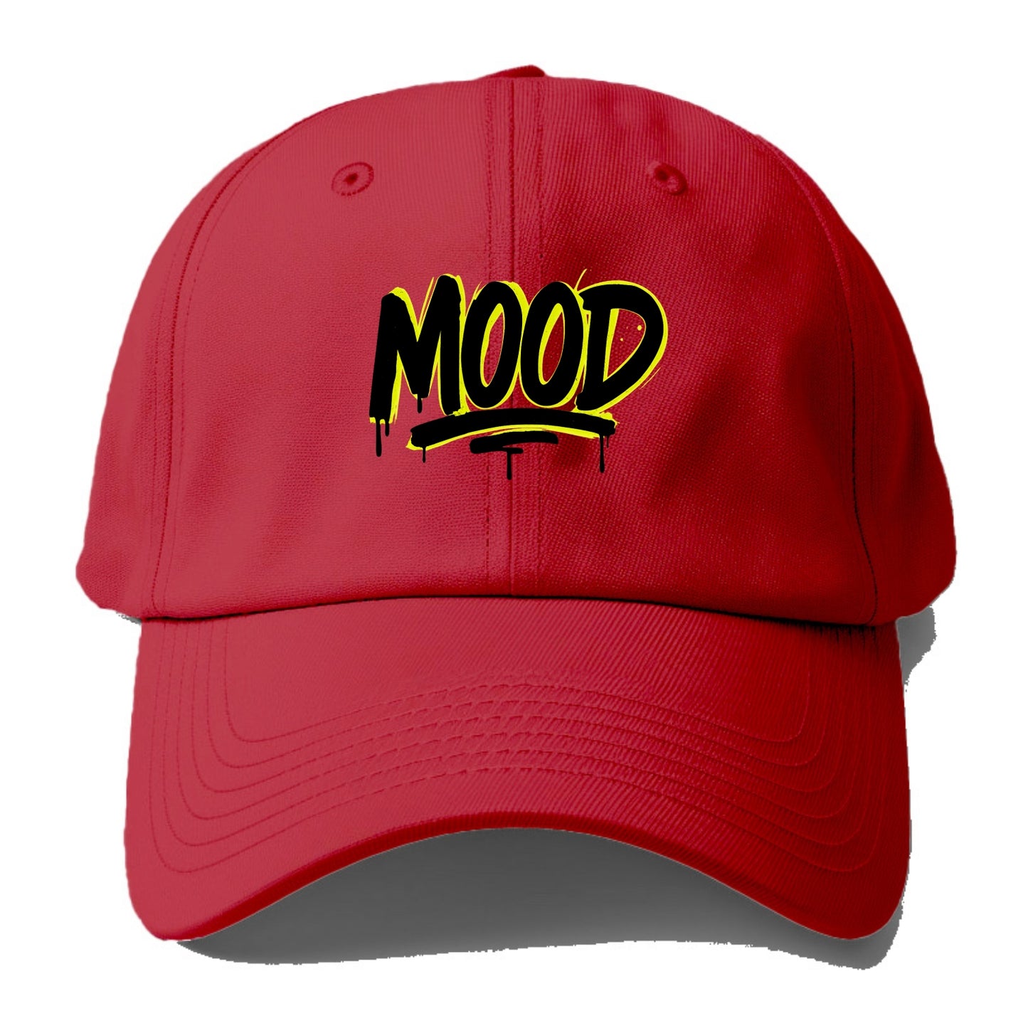 Bold typography design - "MOOD" - current state, feeling it - Baseball Cap - Red