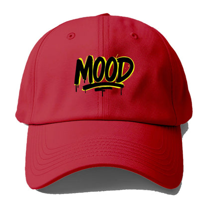 Bold typography design - "MOOD" - current state, feeling it - Baseball Cap - Red