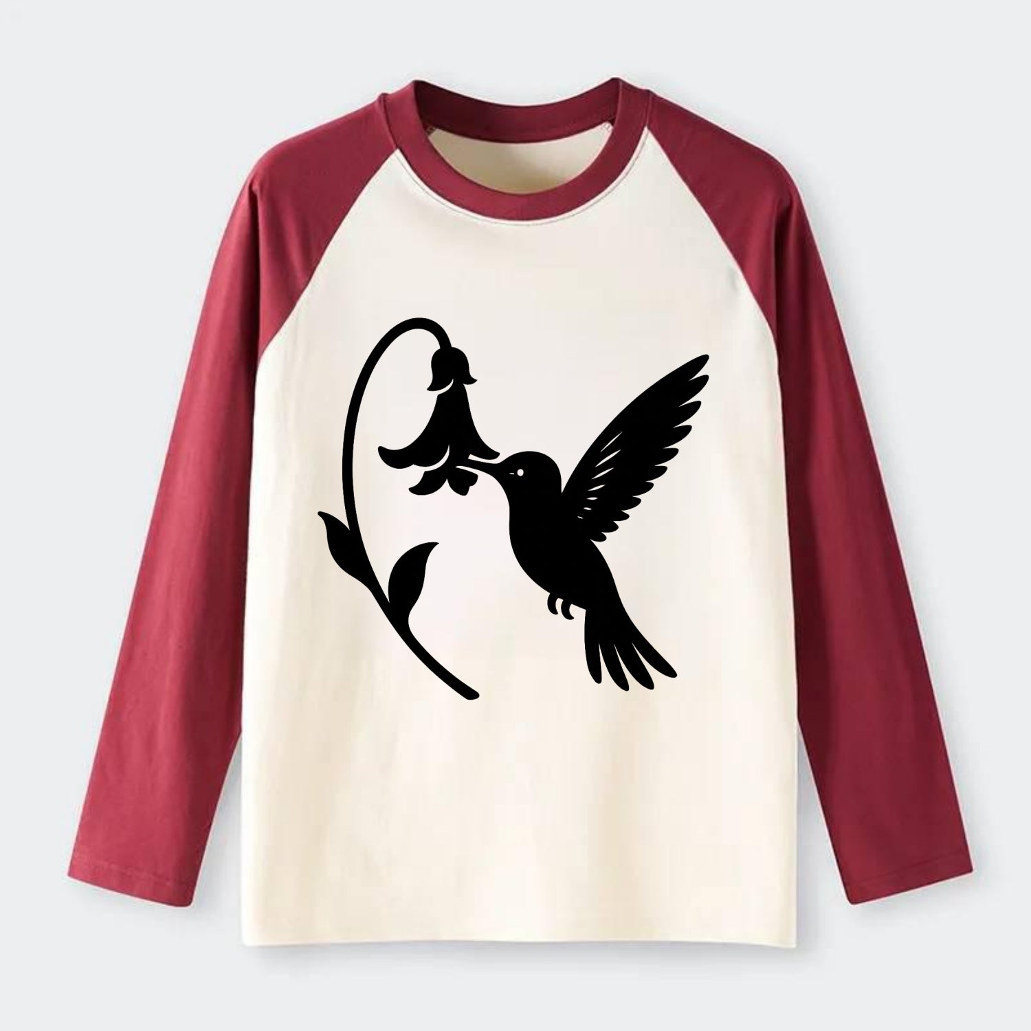 Hummingbird hovering at flower - Raglan Long Sleeve T-Shirt - Red