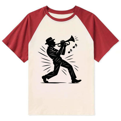 New Orleans jazz musician street corner - Contrast Raglan T-shirt - Red