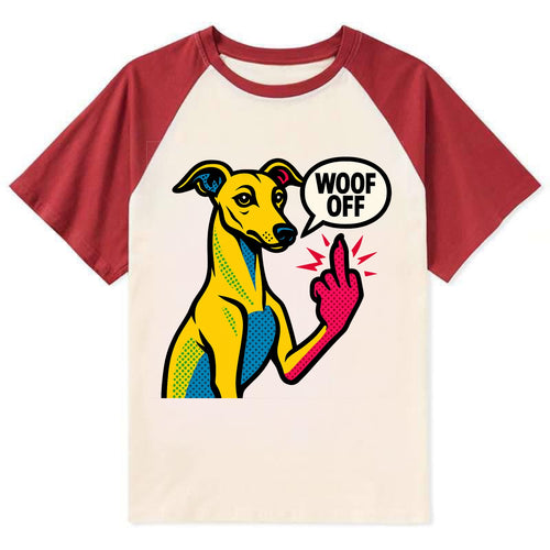 Whippet sleek athletic greyhound-like, elegant long paw giving sass - Contrast Raglan T-shirt