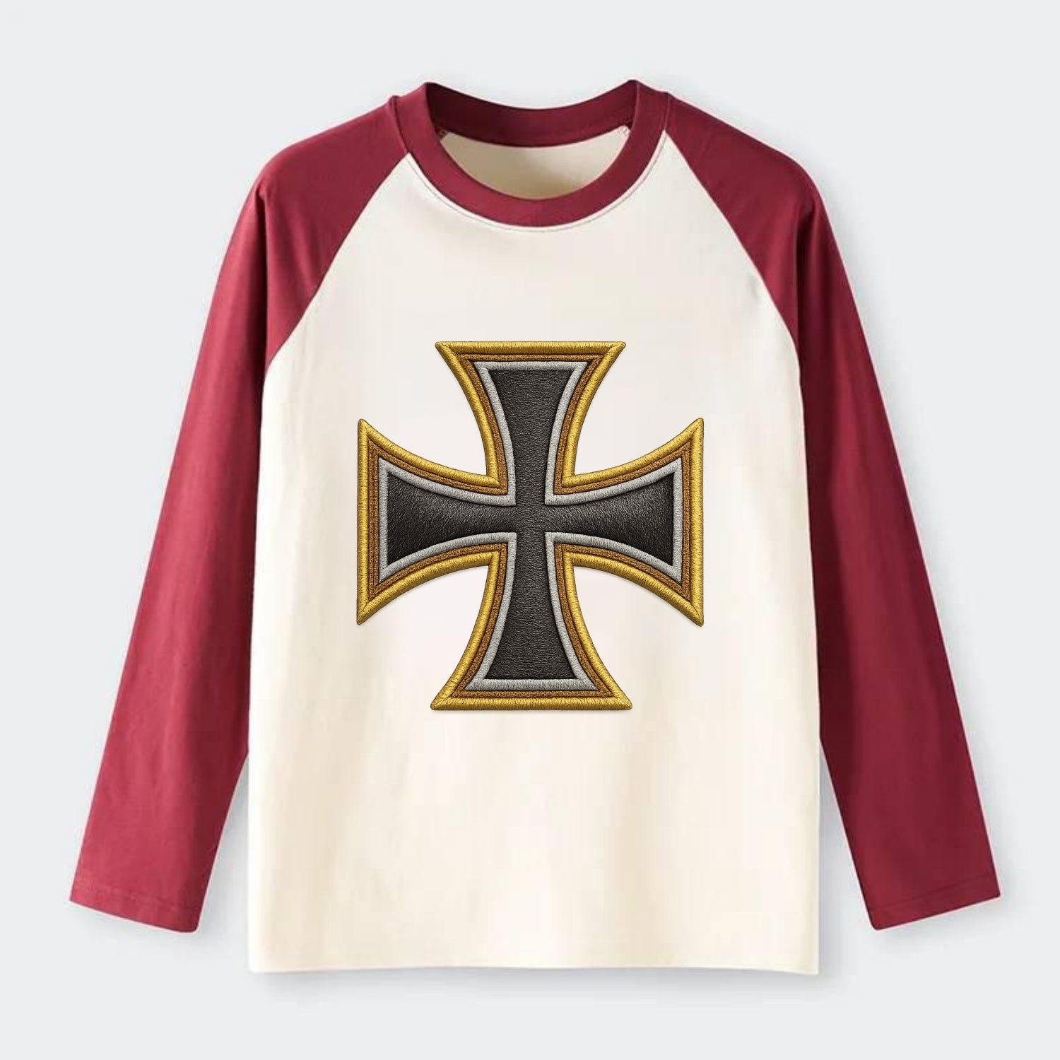 Teutonic Cross  - Raglan Long Sleeve T-Shirt - Red