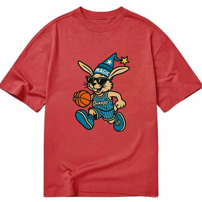 Orlando Rabbit wearing Magic blue and silver beanie with wizard hat and wayfarer - Classic T-shirt - Red