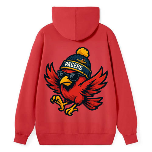 Indiana Cardinal wearing Pacers beanie with speedway patch and wayfarer - Classic Pullover Hoodie