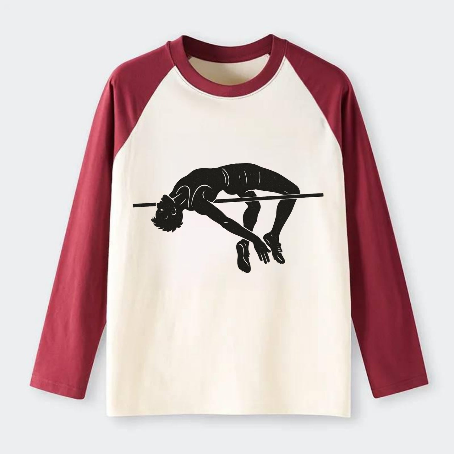 High jumper arching over bar - Raglan Long Sleeve T-Shirt - Red