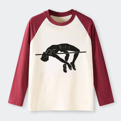 High jumper arching over bar - Raglan Long Sleeve T-Shirt - Red
