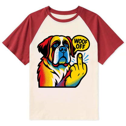 Saint Bernard with gentle giant face and droopy jowls, huge paw raised - Contrast Raglan T-shirt - Red