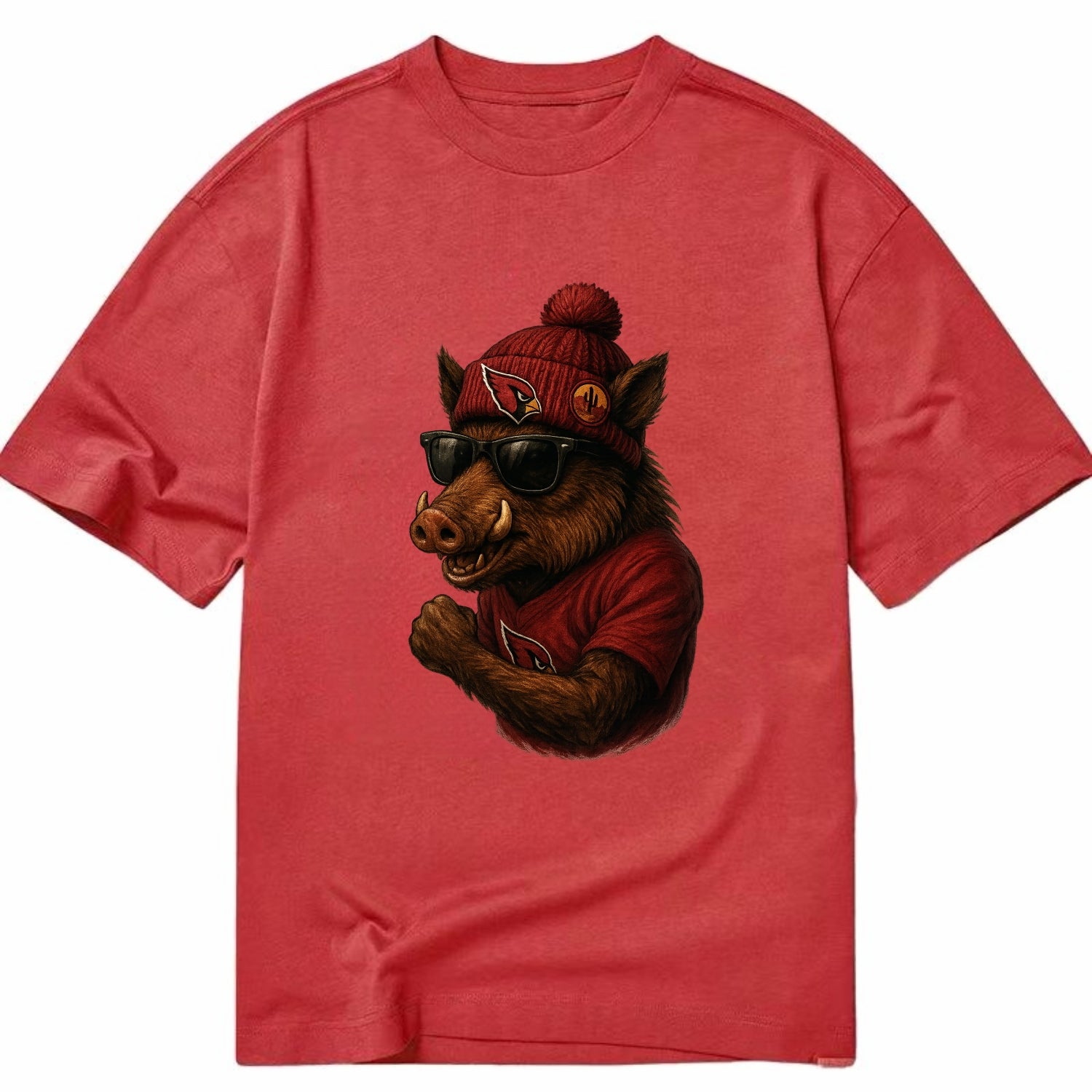 Arizona Javelina wearing Cardinals beanie with desert patch and wayfarer - Classic T-shirt - Red