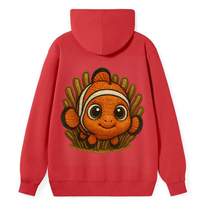 Baby Clownfish - orange with white stripes, big round eyes, front-facing - Classic Pullover Hoodie - Red