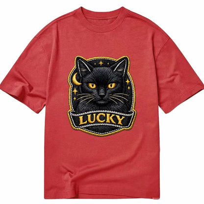 BLACK CAT LUCKY - sleek black cat with gold eyes in black , mysterious feline - Classic T-shirt - Red