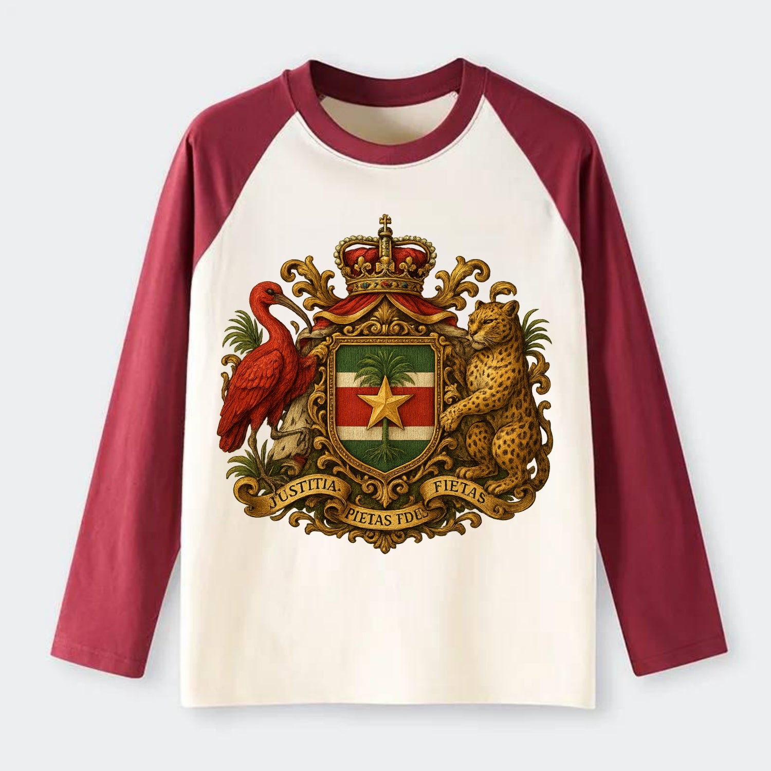 Suriname Star Emblem  - Raglan Long Sleeve T-Shirt - Red