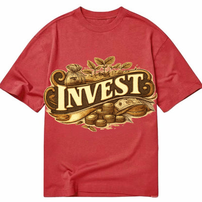 Bold typography design - "INVEST" - growing money, smart decisions - Classic T-shirt - Red