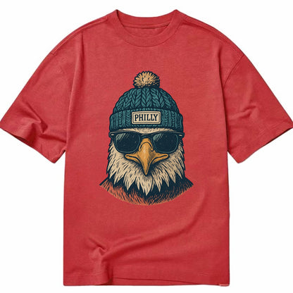 Philadelphia Eagle wearing Philly beanie with pom pom and wayfarer sunglasses - Classic T-shirt - Red