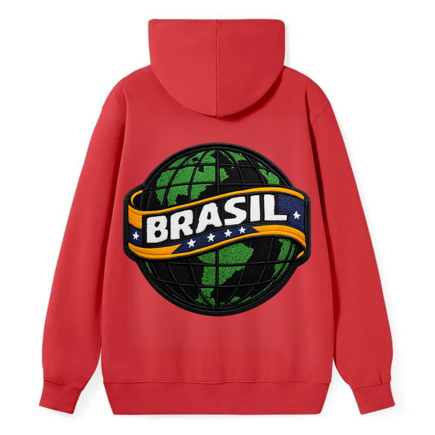 BRAZILIAN FLAG GLOBE - green globe with banner in green yellow blue , - Classic Pullover Hoodie - Red