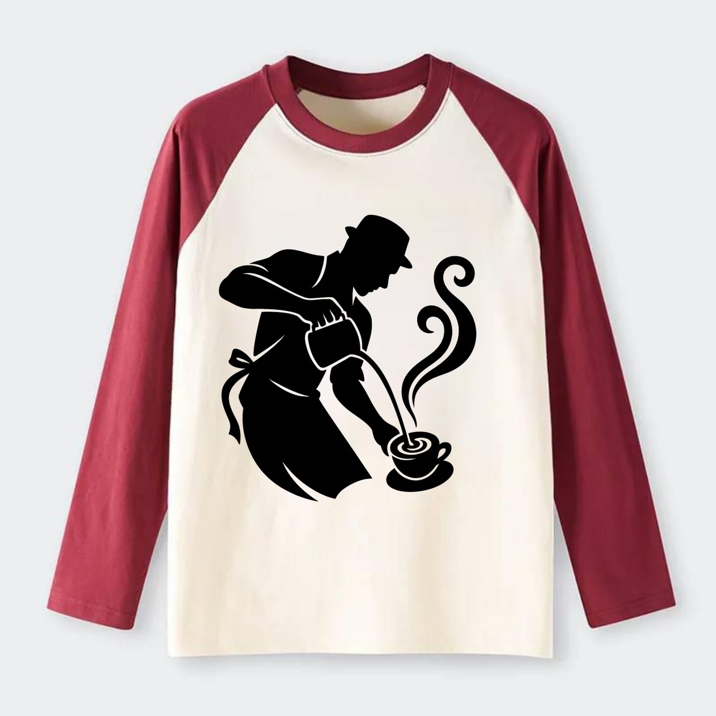 Barista creating latte art - Raglan Long Sleeve T-Shirt - Red