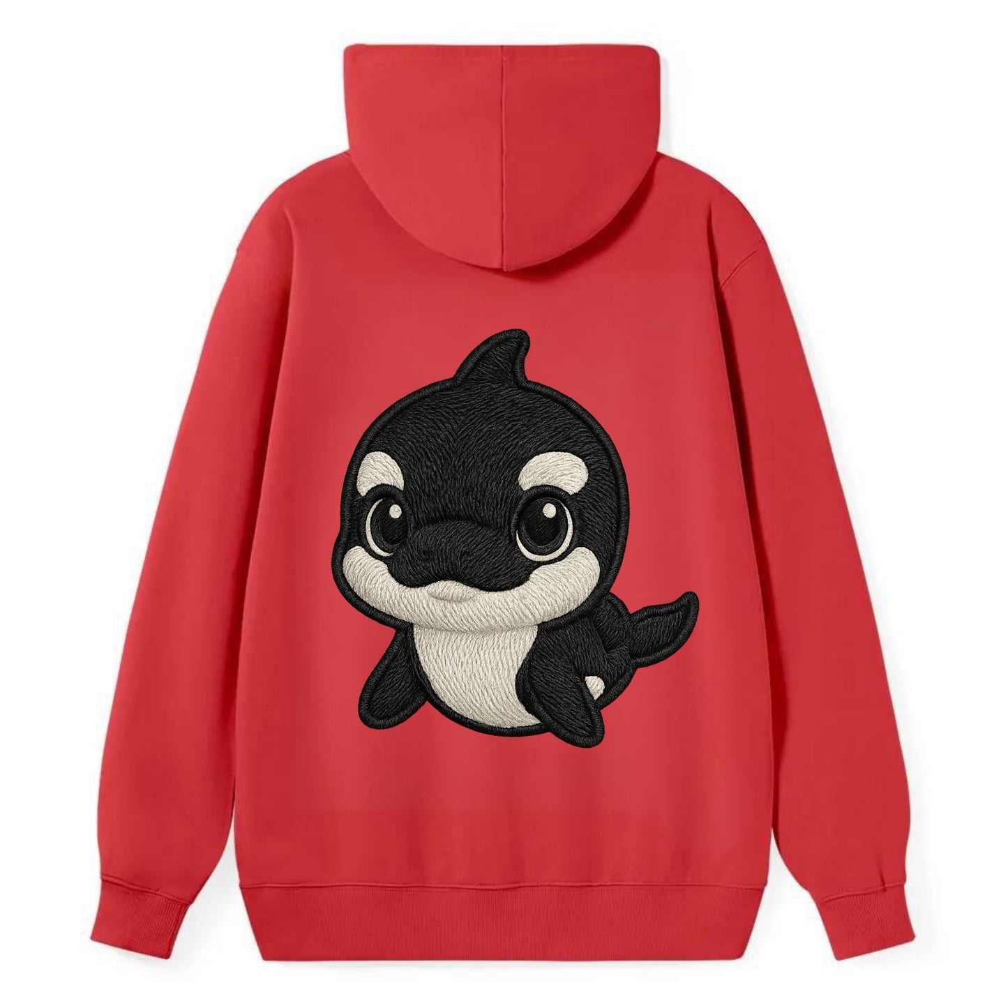 Baby Orca - black and white pattern, white eye patch, front-facing, - Classic Pullover Hoodie - Red
