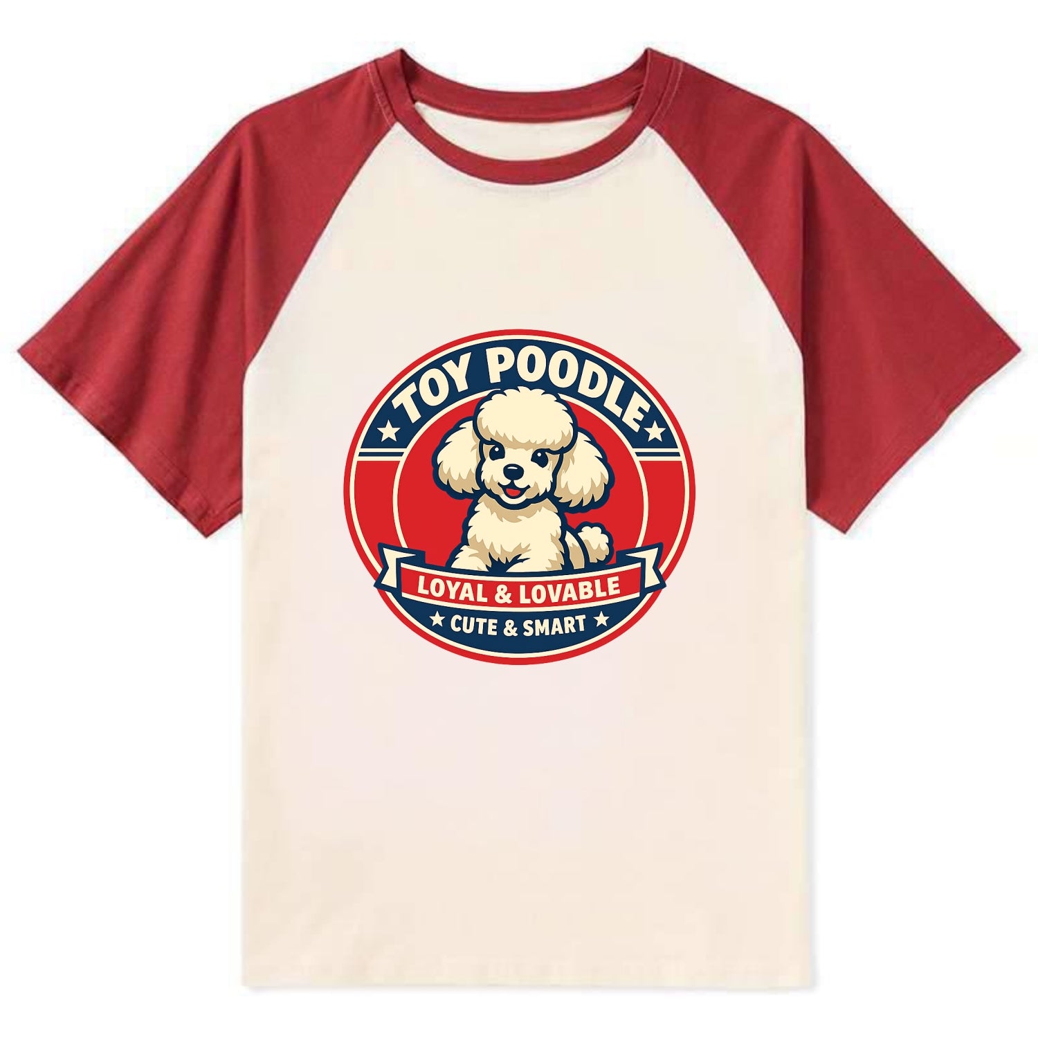 Elegant Poodle Emblem - Contrast Raglan T-shirt - Red