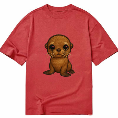 Baby California Sea Lion - golden brown, large expressive eyes, whiskers, - Classic T-shirt - Red