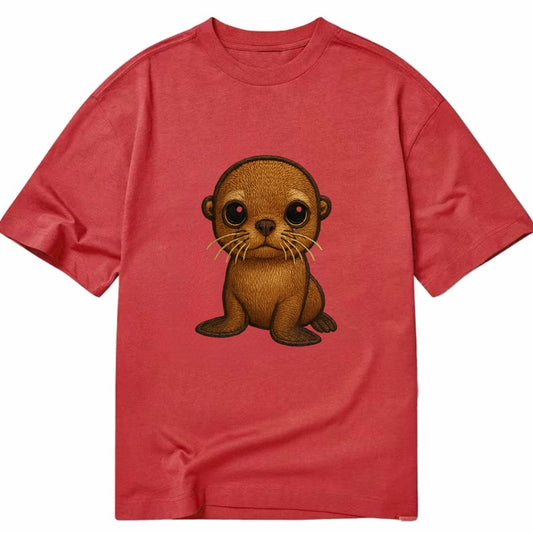 Baby California Sea Lion - golden brown, large expressive eyes, whiskers, - Classic T-shirt - Red